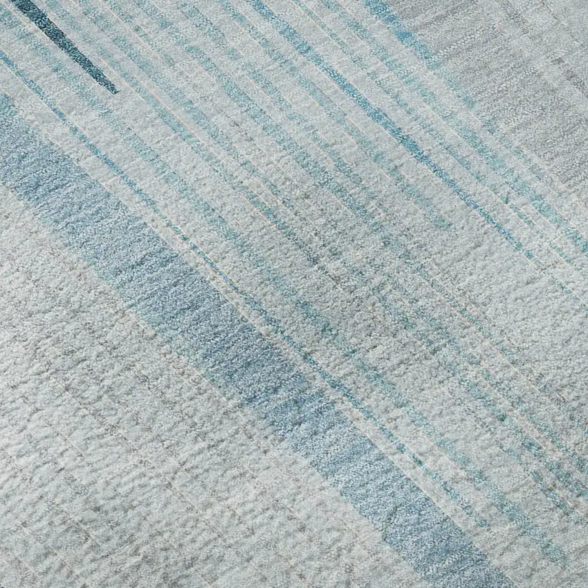 Sky Blue Gray And Silver Geometric Washable Area Rug With UV Protection Photo 9