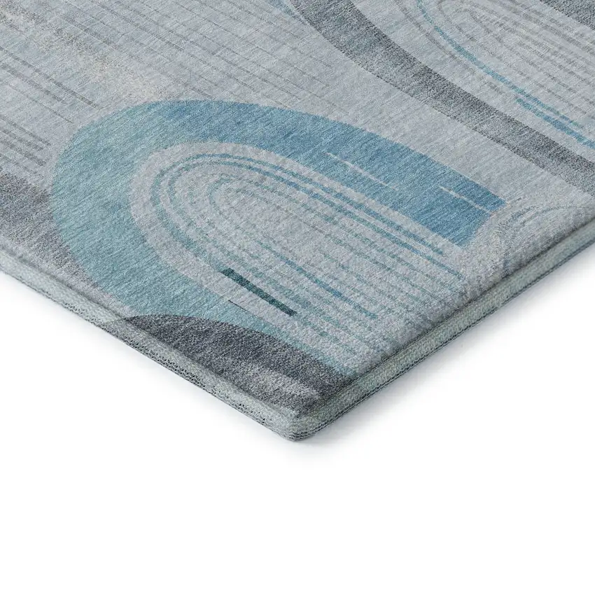 Sky Blue Gray And Silver Geometric Washable Area Rug With UV Protection Photo 7