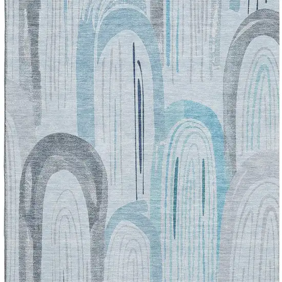 Sky Blue Gray And Silver Geometric Washable Area Rug With UV Protection Photo 2
