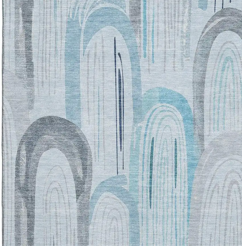 Sky Blue Gray And Silver Geometric Washable Area Rug With UV Protection Photo 2