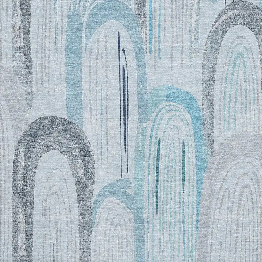 Sky Blue Gray And Silver Geometric Washable Area Rug With UV Protection Photo 2