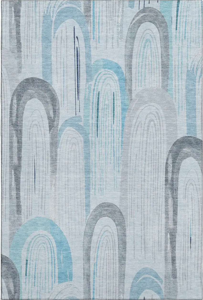 Sky Blue Gray And Silver Geometric Washable Area Rug With UV Protection Photo 1