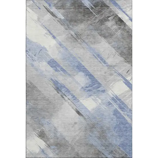 Sky Blue Gray And Silver Striped Washable Area Rug With UV Protection Photo 4