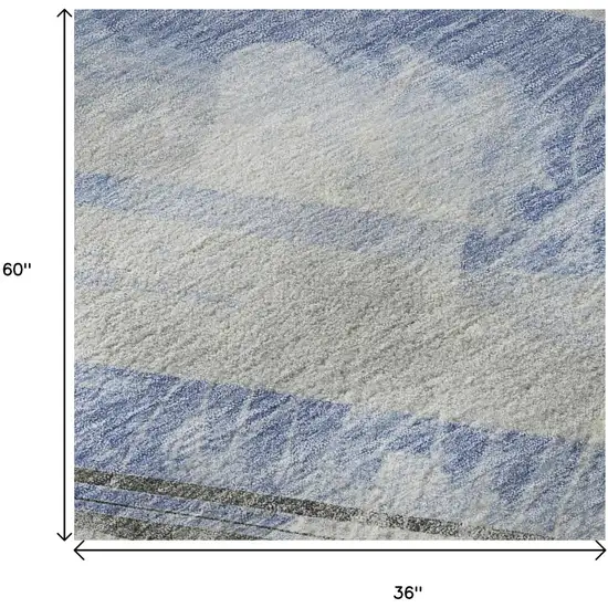 Sky Blue Gray And Silver Striped Washable Area Rug With UV Protection Photo 8