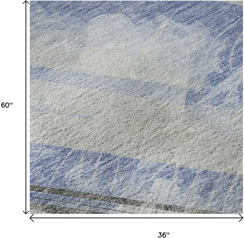 Sky Blue Gray And Silver Striped Washable Area Rug With UV Protection Photo 8