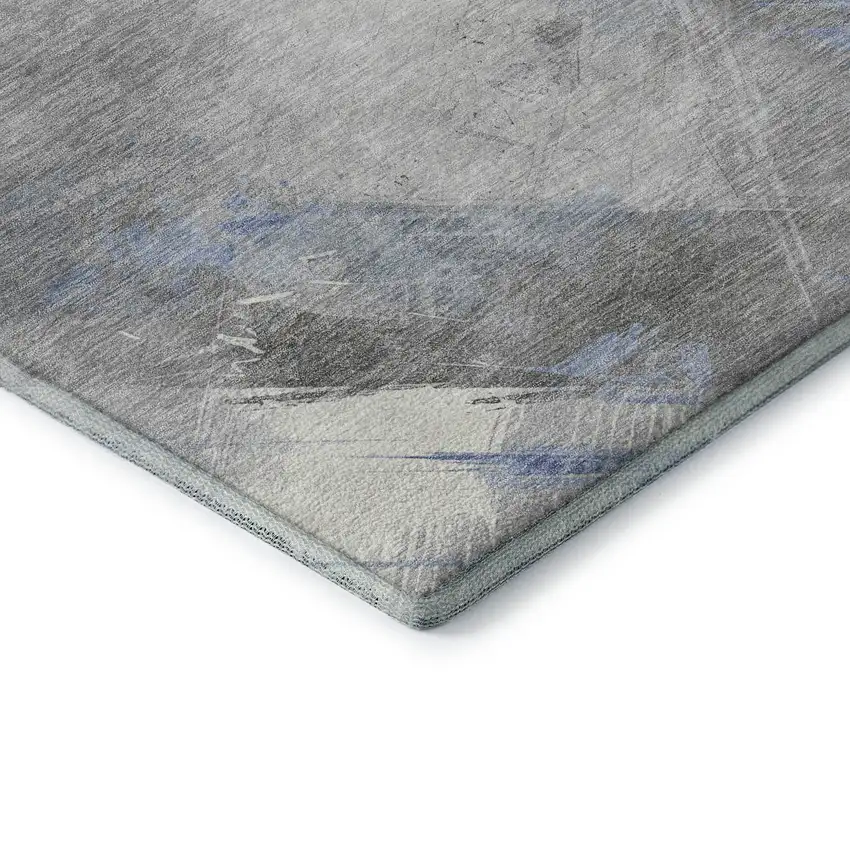 Sky Blue Gray And Silver Striped Washable Area Rug With UV Protection Photo 7