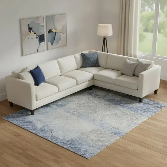 Sky Blue Gray And Silver Striped Washable Area Rug With UV Protection Photo 2