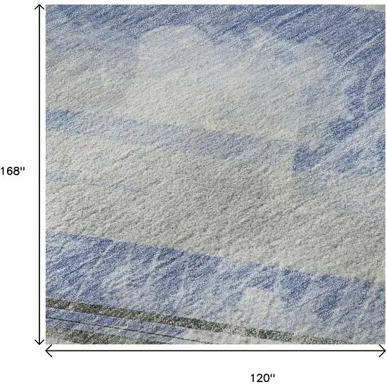 Sky Blue Gray And Silver Striped Washable Area Rug With UV Protection Photo 8