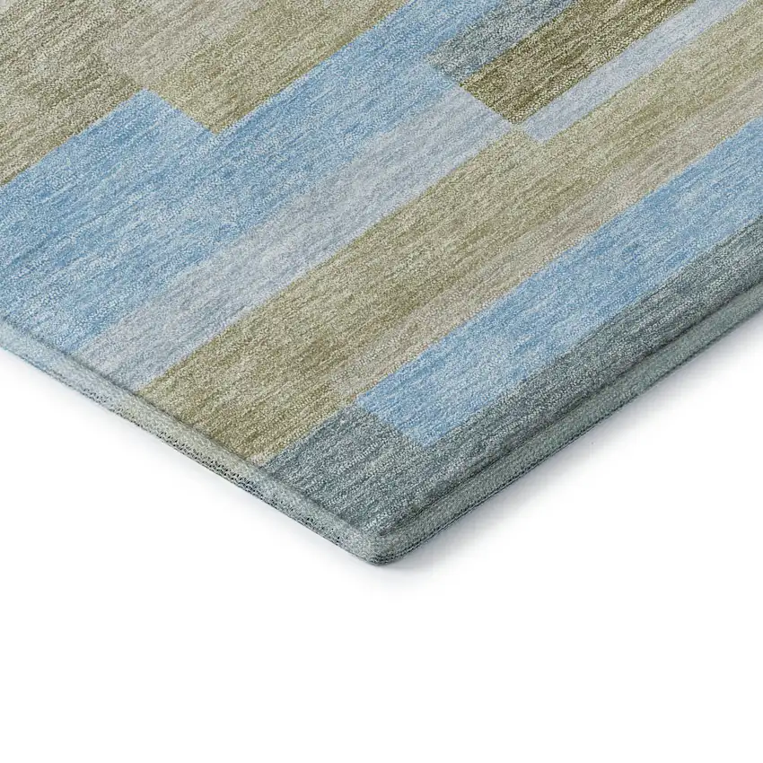 Sky Blue Gray And Taupe Striped Washable Area Rug With UV Protection Photo 8
