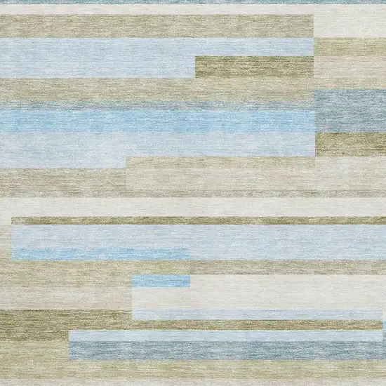 Sky Blue Gray And Taupe Striped Washable Area Rug With UV Protection Photo 3
