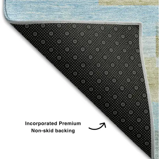 Sky Blue Gray And Taupe Striped Washable Area Rug With UV Protection Photo 7