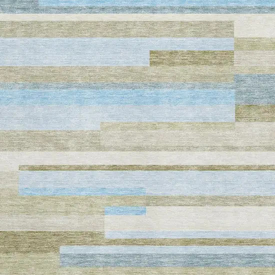 Sky Blue Gray And Taupe Striped Washable Area Rug With UV Protection Photo 3