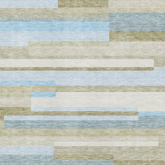 Sky Blue Gray And Taupe Striped Washable Area Rug With UV Protection Photo 3