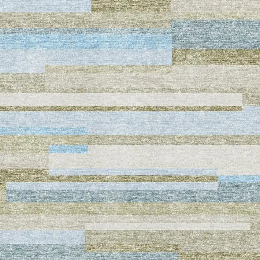 Sky Blue Gray And Taupe Striped Washable Area Rug With UV Protection Photo 3