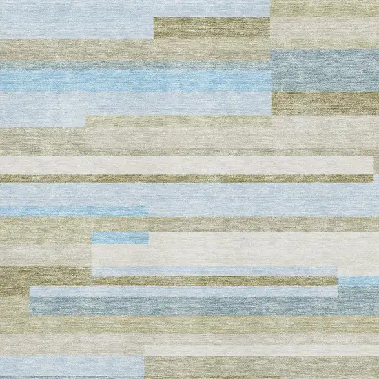 Sky Blue Gray And Taupe Striped Washable Area Rug With UV Protection Photo 3