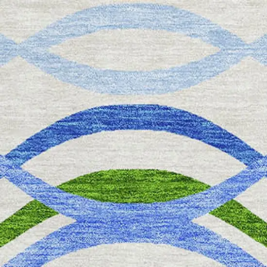 Sky Blue Green And Ivory Abstract Washable Area Rug With UV Protection Photo 3