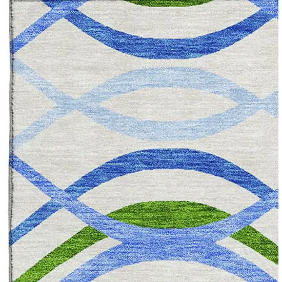 Sky Blue Green And Ivory Abstract Washable Area Rug With UV Protection Photo 4