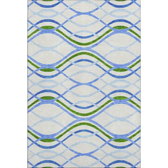 Sky Blue Green And Ivory Abstract Washable Area Rug With UV Protection Photo 1