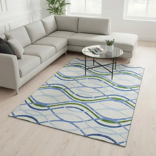 Sky Blue Green And Ivory Abstract Washable Area Rug With UV Protection Photo 2