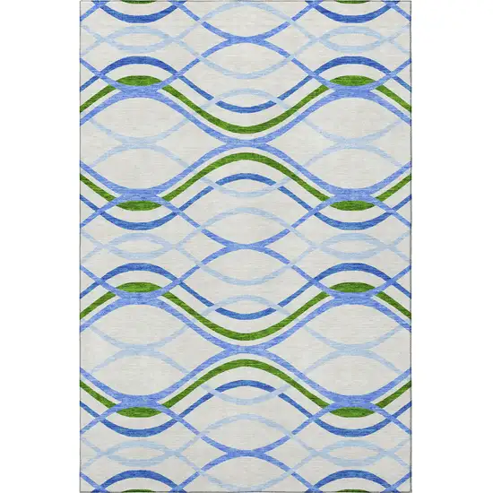 Sky Blue Green And Ivory Abstract Washable Area Rug With UV Protection Photo 4