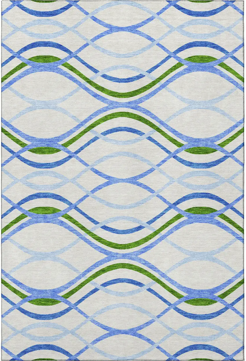 Sky Blue Green And Ivory Abstract Washable Area Rug With UV Protection Photo 4