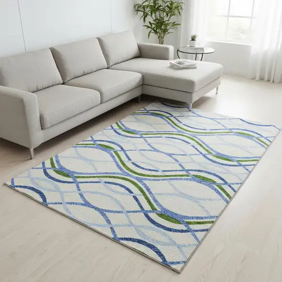 Sky Blue Green And Ivory Abstract Washable Area Rug With UV Protection Photo 2