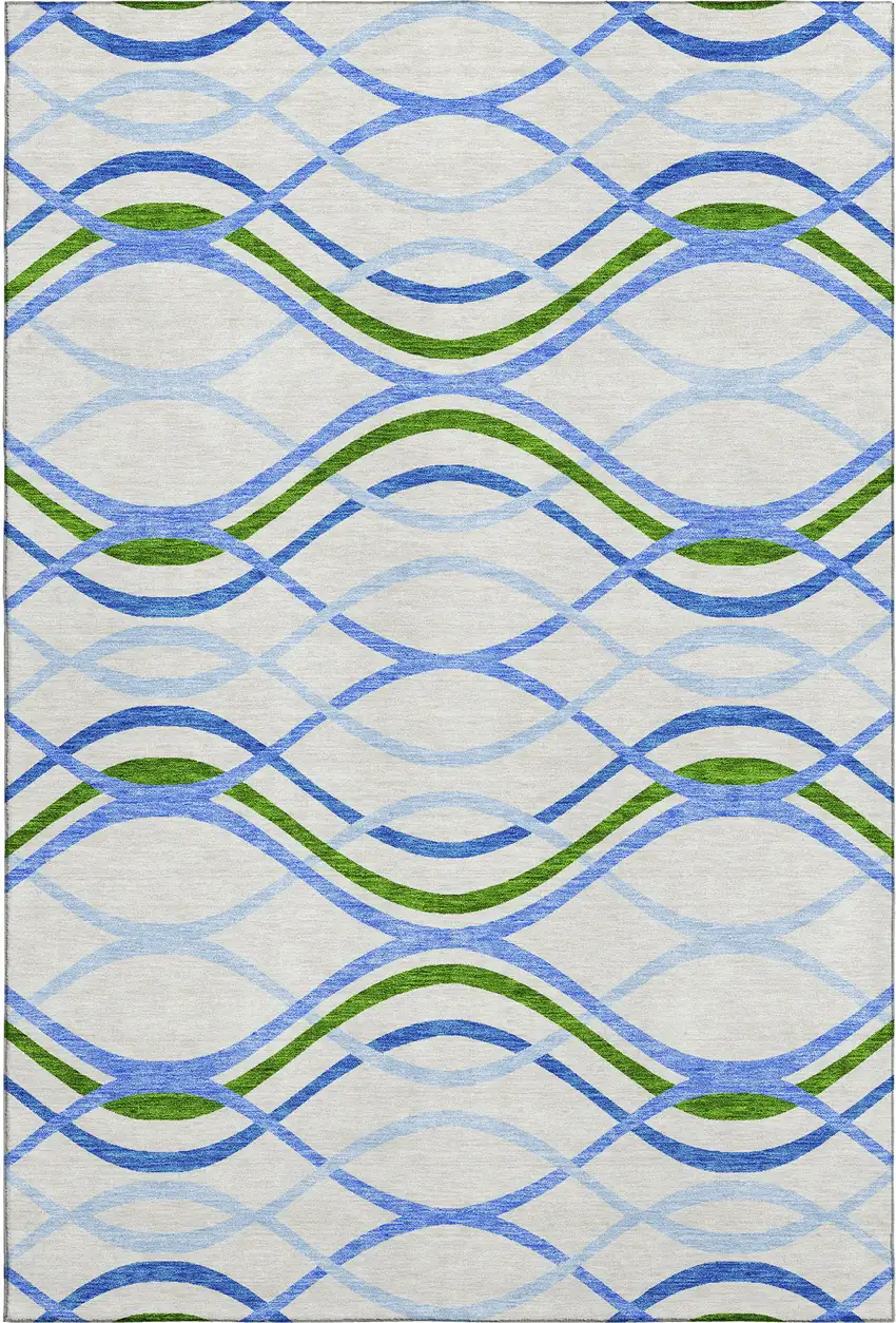 Sky Blue Green And Ivory Abstract Washable Area Rug With UV Protection Photo 1
