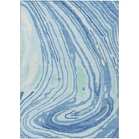 Sky Blue Green And Ivory Abstract Washable Indoor Outdoor Area Rug Photo 2