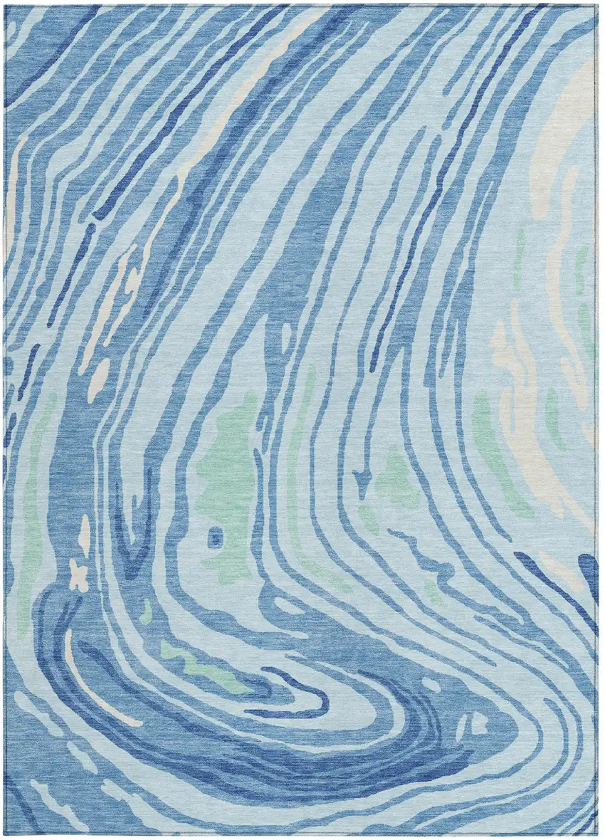 Sky Blue Green And Ivory Abstract Washable Indoor Outdoor Area Rug Photo 6
