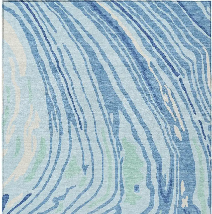 Sky Blue Green And Ivory Abstract Washable Indoor Outdoor Area Rug Photo 6