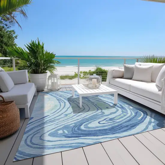 Sky Blue Green And Ivory Abstract Washable Indoor Outdoor Area Rug Photo 9