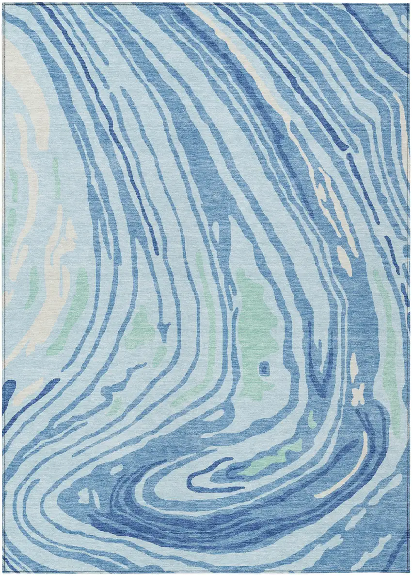 Sky Blue Green And Ivory Abstract Washable Indoor Outdoor Area Rug Photo 2