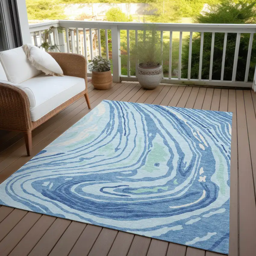 Sky Blue Green And Ivory Abstract Washable Indoor Outdoor Area Rug Photo 6
