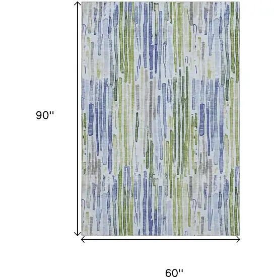 Sky Blue Green And Ivory Striped Washable Area Rug With UV Protection Photo 9