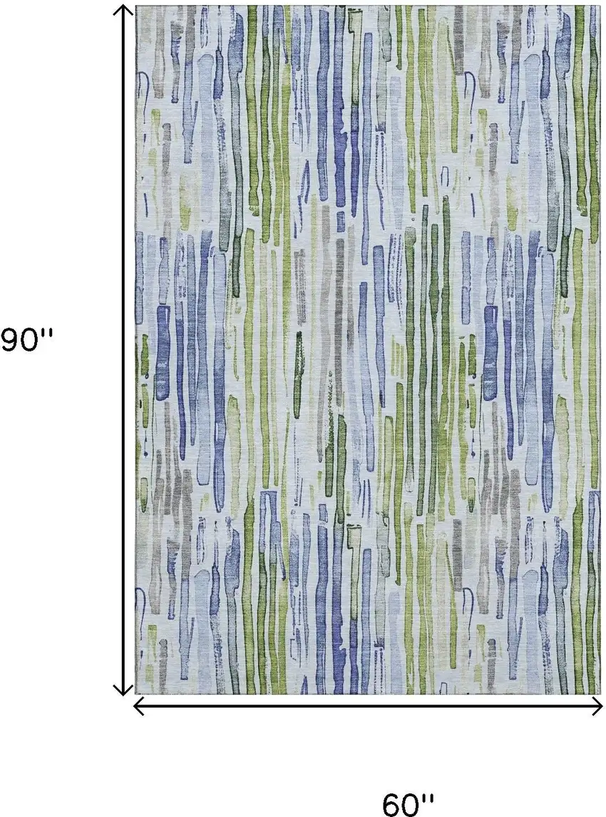 Sky Blue Green And Ivory Striped Washable Area Rug With UV Protection Photo 9