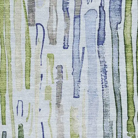Sky Blue Green And Ivory Striped Washable Area Rug With UV Protection Photo 2
