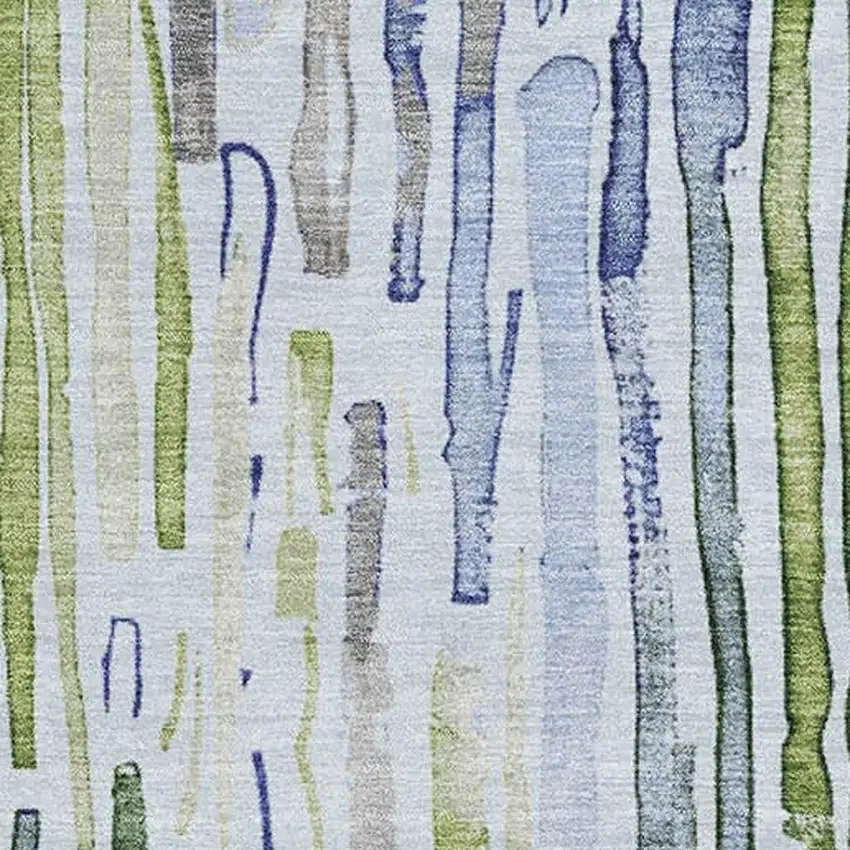 Sky Blue Green And Ivory Striped Washable Area Rug With UV Protection Photo 2