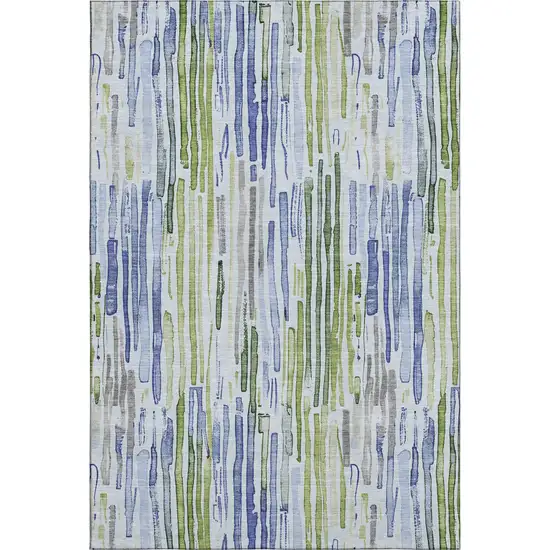 Sky Blue Green And Ivory Striped Washable Area Rug With UV Protection Photo 1