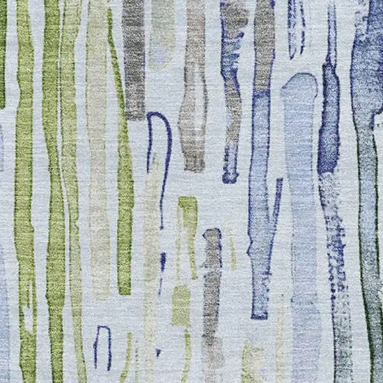 Sky Blue Green And Ivory Striped Washable Area Rug With UV Protection Photo 2