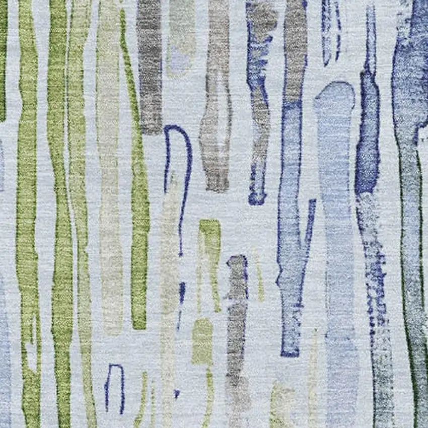 Sky Blue Green And Ivory Striped Washable Area Rug With UV Protection Photo 2