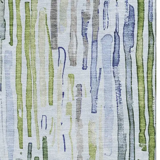 Sky Blue Green And Ivory Striped Washable Area Rug With UV Protection Photo 2