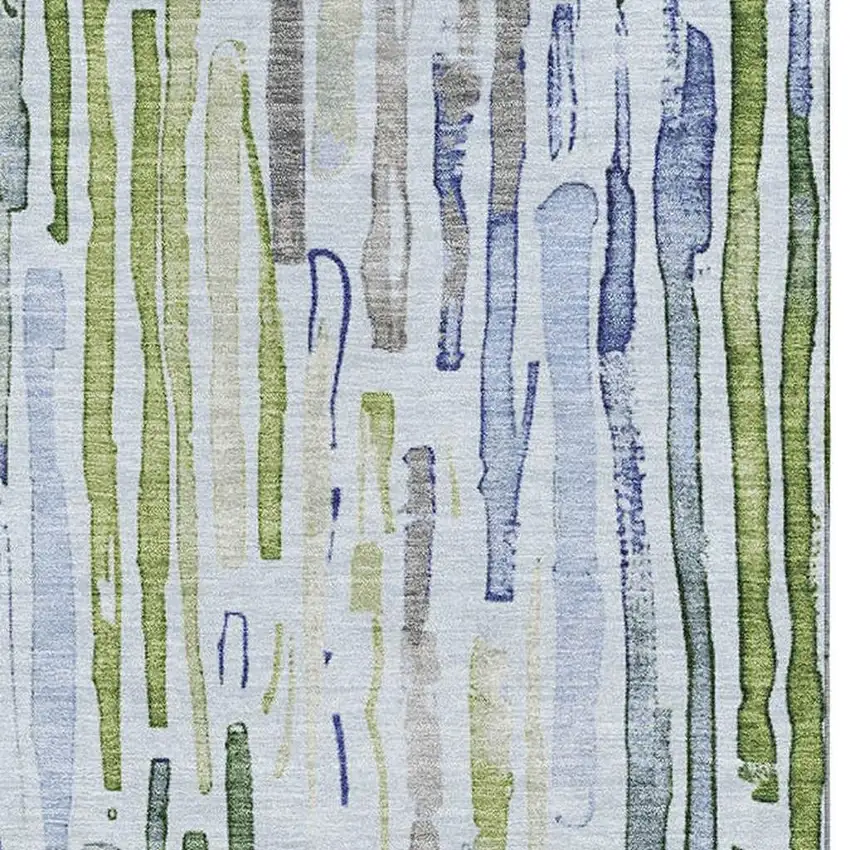 Sky Blue Green And Ivory Striped Washable Area Rug With UV Protection Photo 2