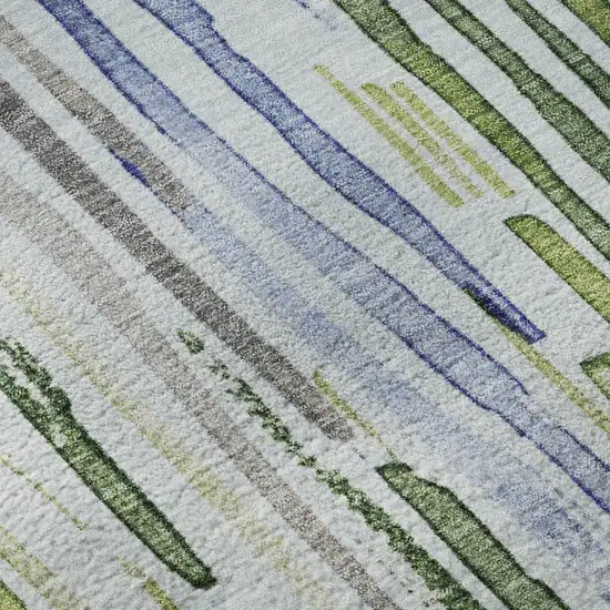Sky Blue Green And Ivory Striped Washable Area Rug With UV Protection Photo 9