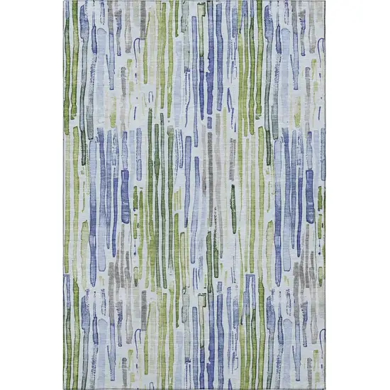 Sky Blue Green And Ivory Striped Washable Area Rug With UV Protection Photo 3