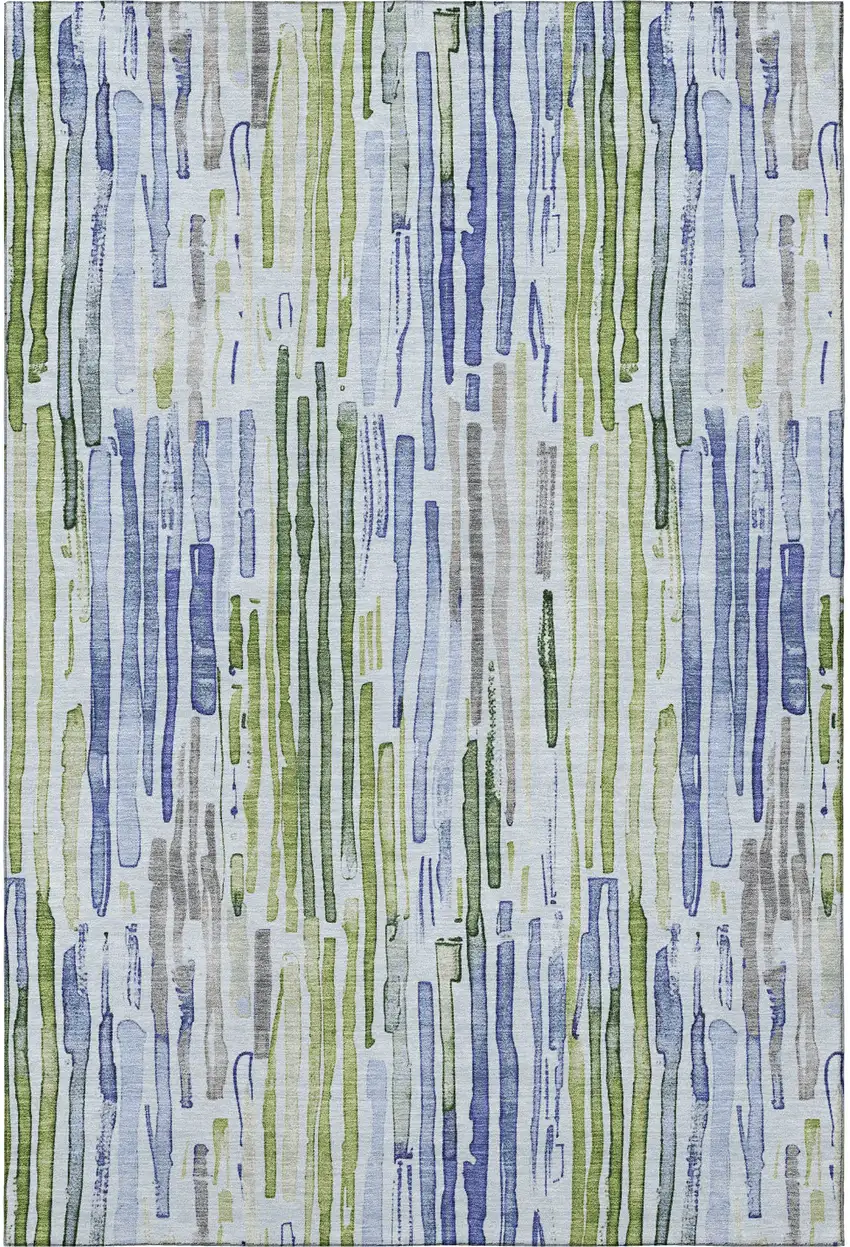Sky Blue Green And Ivory Striped Washable Area Rug With UV Protection Photo 3