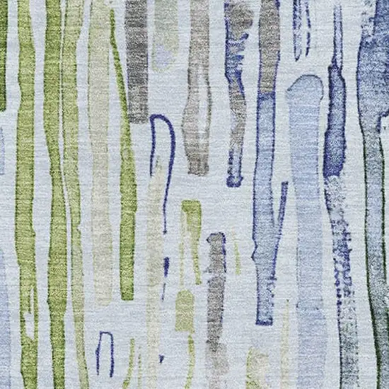 Sky Blue Green And Ivory Striped Washable Area Rug With UV Protection Photo 3