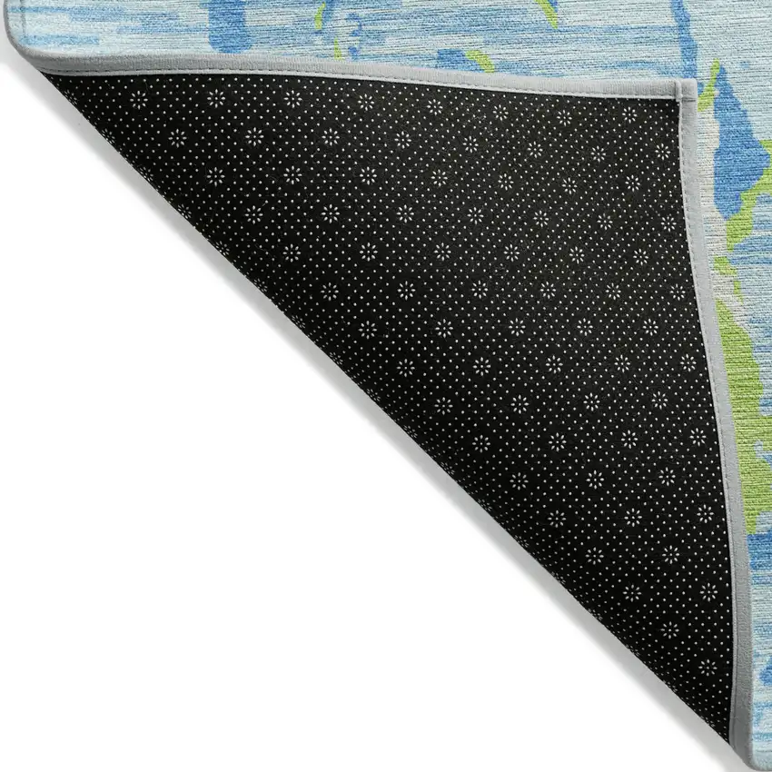 Sky Blue Green And Ivory Striped Washable Indoor Outdoor Area Rug Photo 5