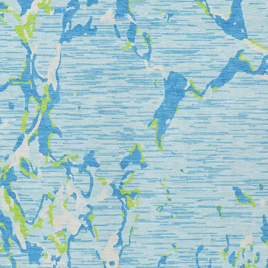 Sky Blue Green And Ivory Striped Washable Indoor Outdoor Area Rug Photo 6