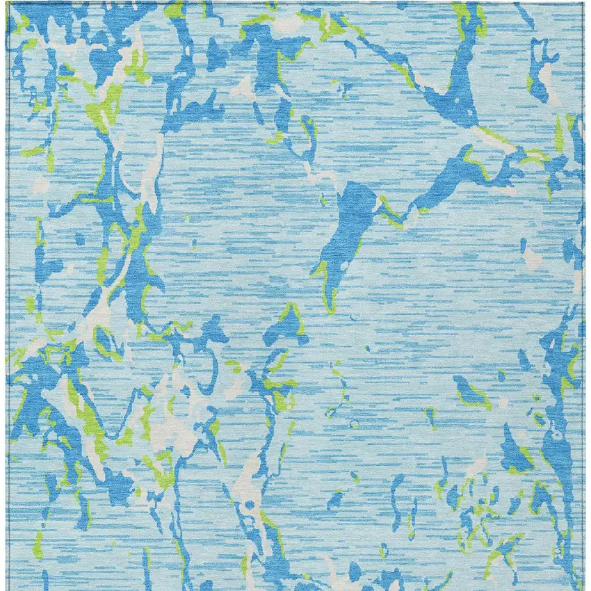 Sky Blue Green And Ivory Striped Washable Indoor Outdoor Area Rug Photo 6