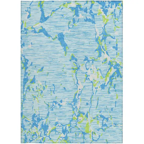 Sky Blue Green And Ivory Striped Washable Indoor Outdoor Area Rug Photo 7